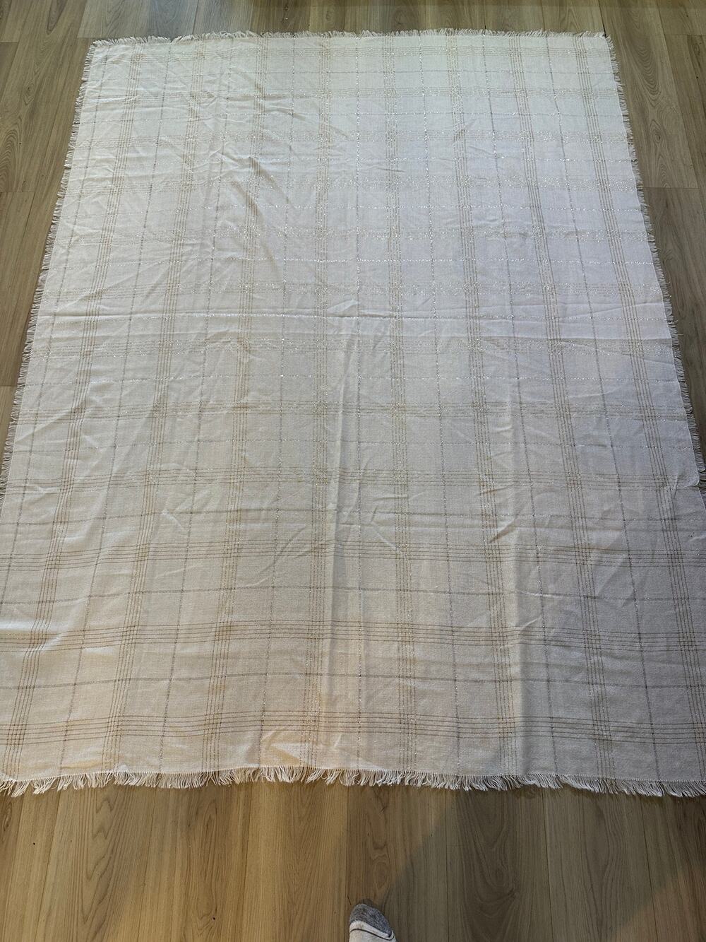 Cream Linen Plaid Throw Blanket